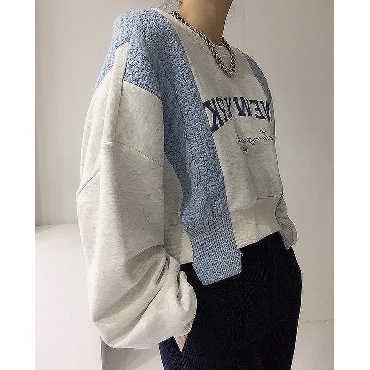 クルーネックニットドッキングスウェットトレーナー | Ulysses | 詳細画像1 