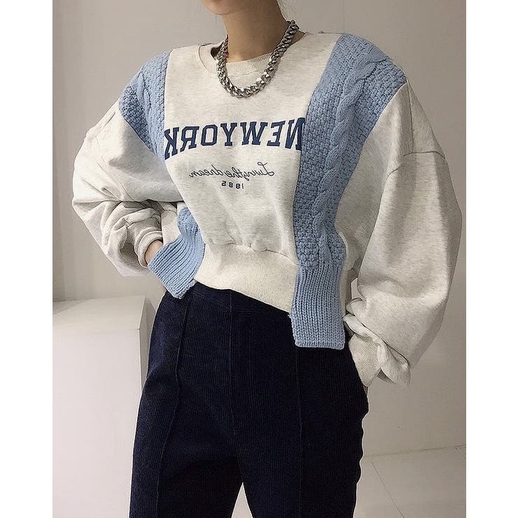 クルーネックニットドッキングスウェットトレーナー | Ulysses | 詳細画像2 