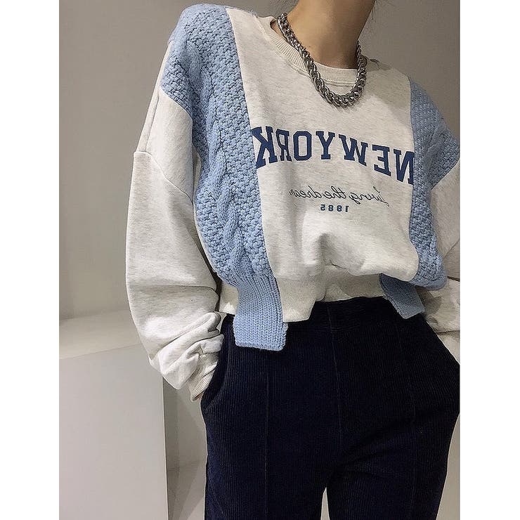 ブルー | クルーネックニットドッキングスウェットトレーナー | Ulysses