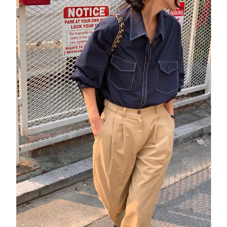 Vネック襟付きポケット付きシングルブレスト無地シャツ | Ulysses | 詳細画像1 