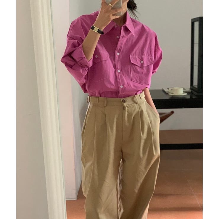 Vネック襟付きポケット付きシングルブレスト無地シャツ | Ulysses | 詳細画像2 