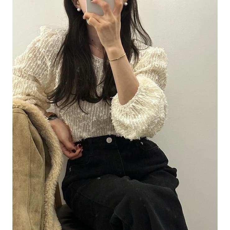 オフホワイト | ドレープカラーチュール無地トップス | Ulysses