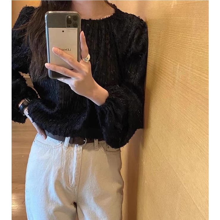 ブラック | ドレープカラーチュール無地トップス | Ulysses