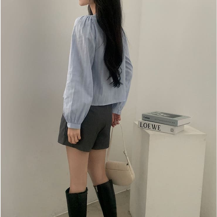 クルーネックリボンシングルブレスト無地トップス | Ulysses | 詳細画像7 