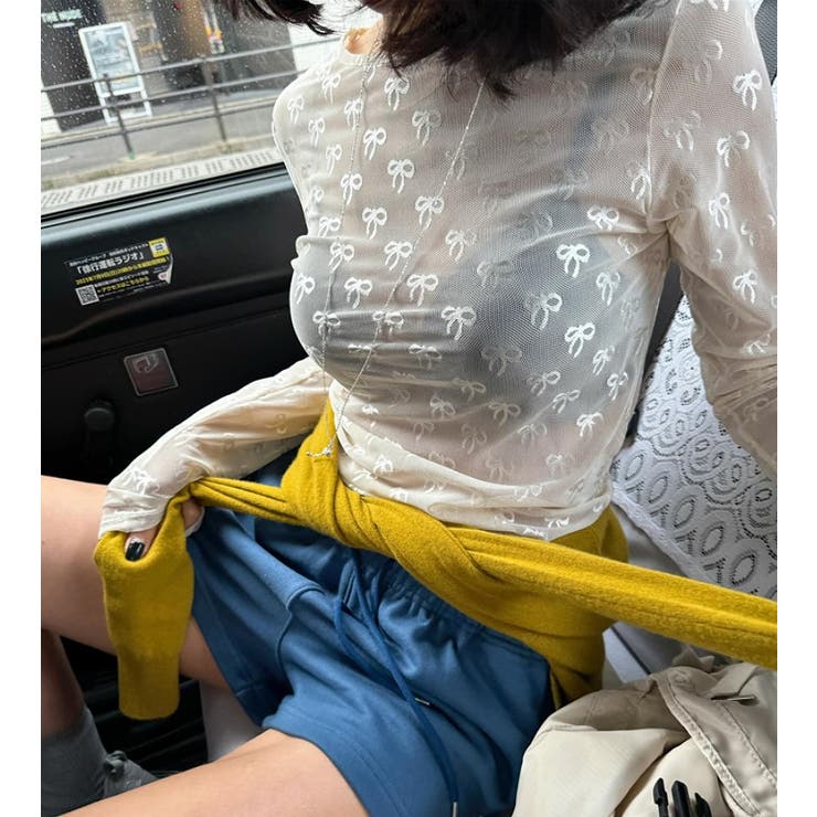 クルーネックリボンタイプリント無地チュールトップス | Ulysses | 詳細画像2 