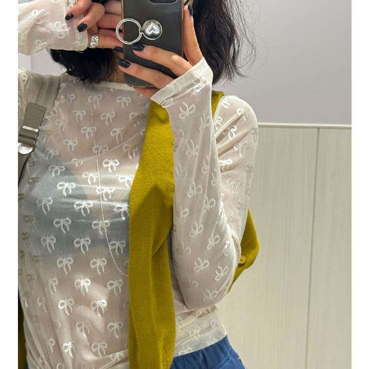 クルーネックリボンタイプリント無地チュールトップス | Ulysses | 詳細画像3 