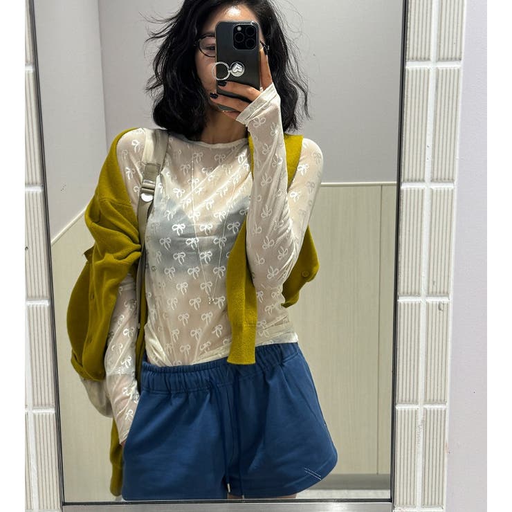 クルーネックリボンタイプリント無地チュールトップス | Ulysses | 詳細画像4 