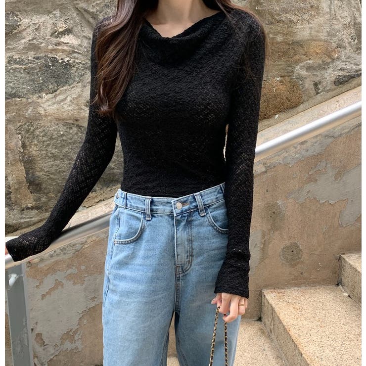 ブラック | ドレープカラーチュール無地トップス | Ulysses