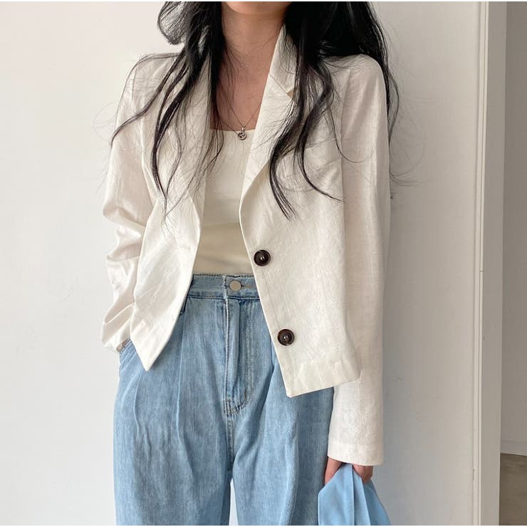 ホワイト | 襟付きシングルブレスト薄手無地スーツジャケット | Ulysses