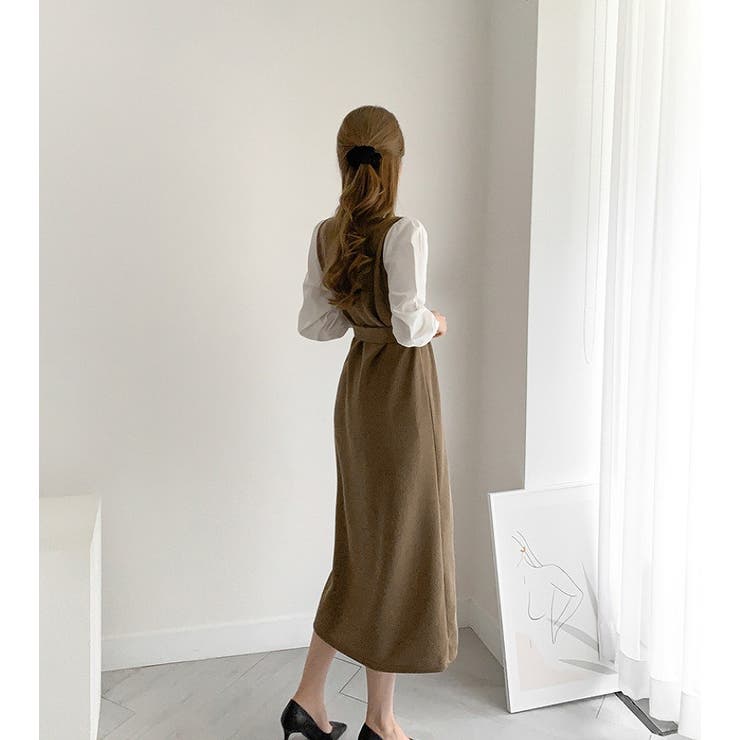 クルーネック長袖リボン付き配色ワンピース | Ulysses | 詳細画像7 