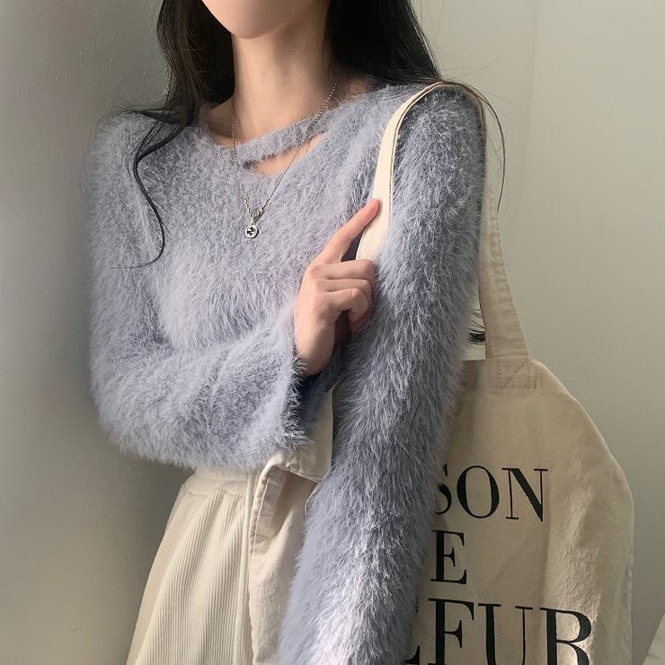 グレー | ファッションシャギー無地ニットトップス | Ulysses