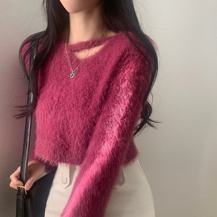 ダークピンク | ファッションシャギー無地ニットトップス | Ulysses