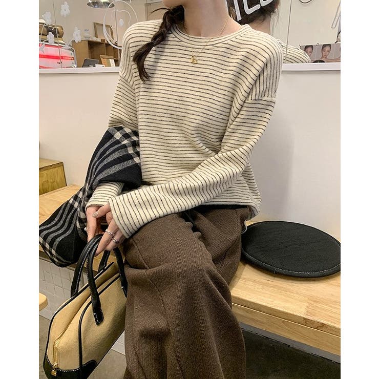 クルーネックドロップドショルダースリーブボーダートップス | Ulysses | 詳細画像3 