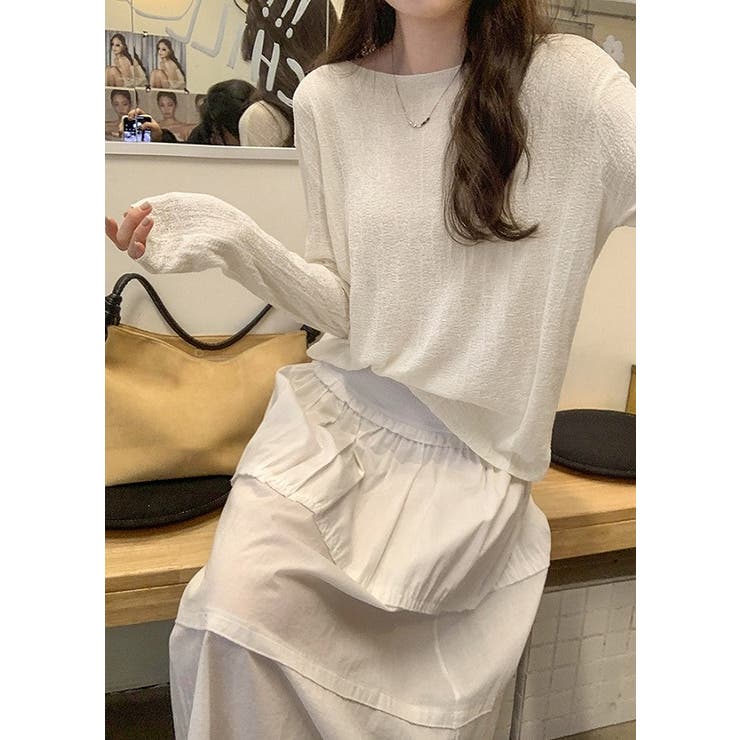 ボートネック長袖透ける無地トップス | Ulysses | 詳細画像2 