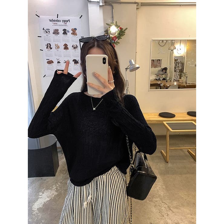 ボートネック長袖透ける無地トップス | Ulysses | 詳細画像7 