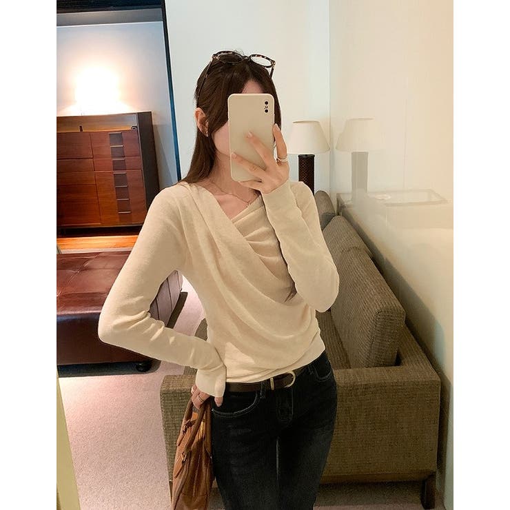 デザインイレギュラー長袖無地トップス | Ulysses | 詳細画像1 