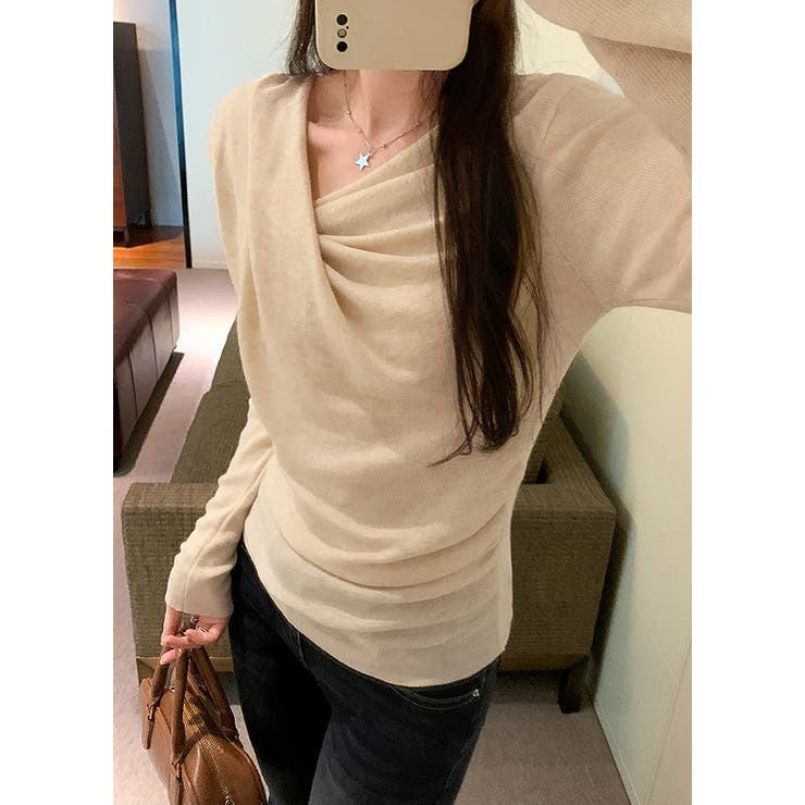 デザインイレギュラー長袖無地トップス | Ulysses | 詳細画像2 