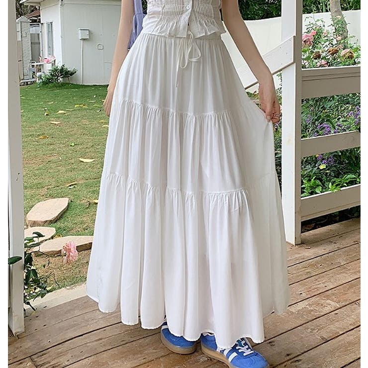ホワイト | ハイウエストひもがあるポケット付き無地スカート | Ulysses