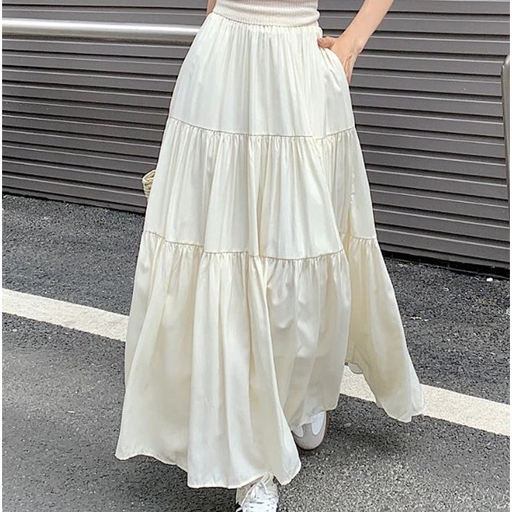 ベージュ | ハイウエストひもがあるポケット付き無地スカート | Ulysses