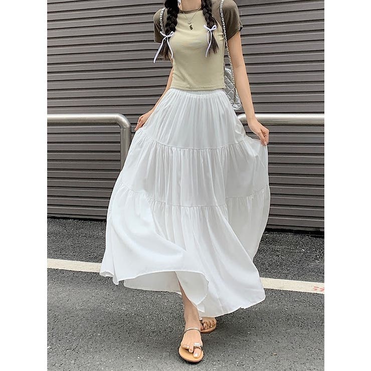 ホワイト | ハイウエストひもがあるポケット付き無地スカート | Ulysses