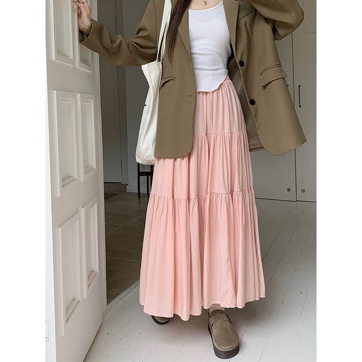 ピンク | ハイウエストひもがあるポケット付き無地スカート | Ulysses