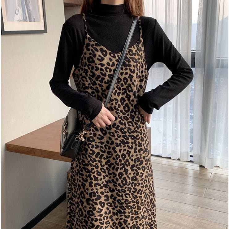 ブラウン | ファッションヒョウ柄キャミワンピース | Ulysses