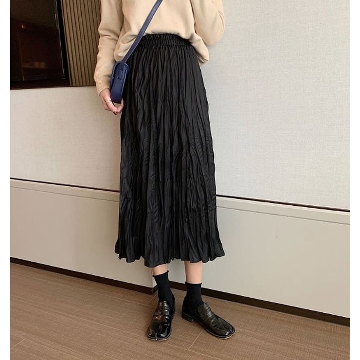ブラック | ファッションひもがある無地スカート | Ulysses