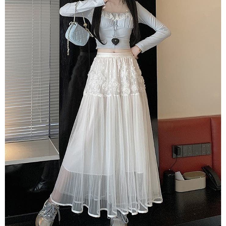 ホワイト | ひもがあるチュール無地スカート | Ulysses