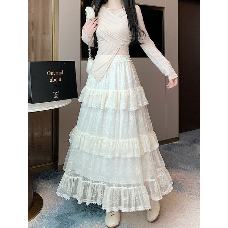 シンプルひもがあるフリル付きチュール無地スカート | Ulysses | 詳細画像1 