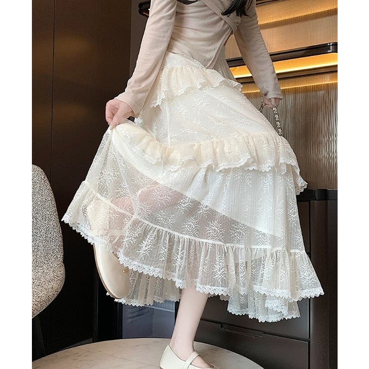 シンプルひもがあるフリル付きチュール無地スカート | Ulysses | 詳細画像2 