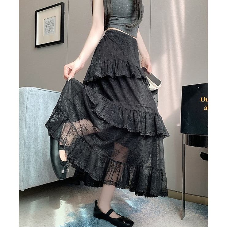 シンプルひもがあるフリル付きチュール無地スカート | Ulysses | 詳細画像6 