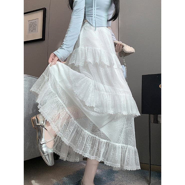 シンプルひもがあるフリル付きチュール無地スカート | Ulysses | 詳細画像8 