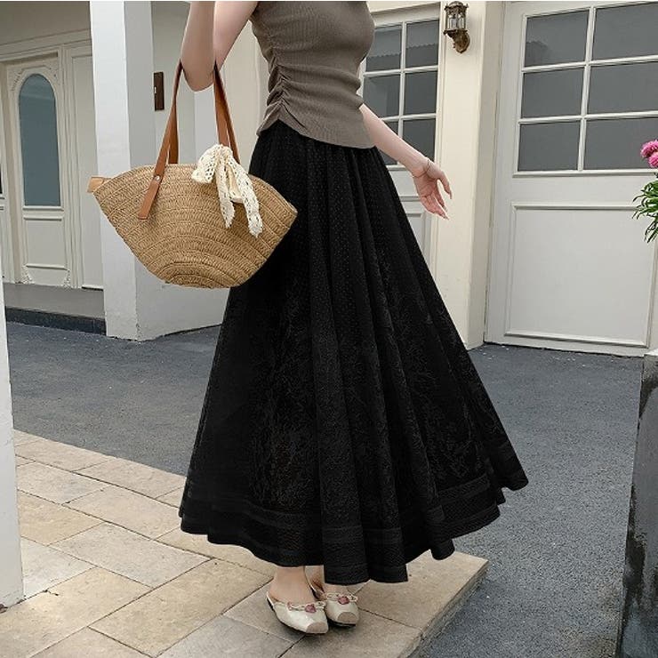 ブラック | シンプルフリル付きチュール無地スカート | Ulysses