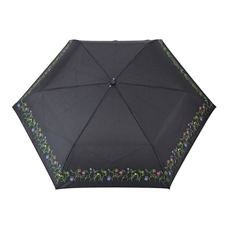 ブラック | umbe+ 婦人 レディース  UV加工 無地 裾プリント 3段ミニ傘 | アンビープラス