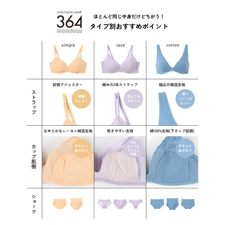 364シリーズ(シンプル・レース・コットン)ブラ3枚セット JB1408 | une nana cool | 詳細画像29 
