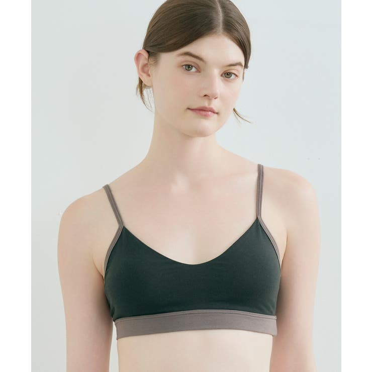 ブラック | 綿ベア天竺 カラーブロッキング ノンワイヤーブラジャー LB1073 | une nana cool