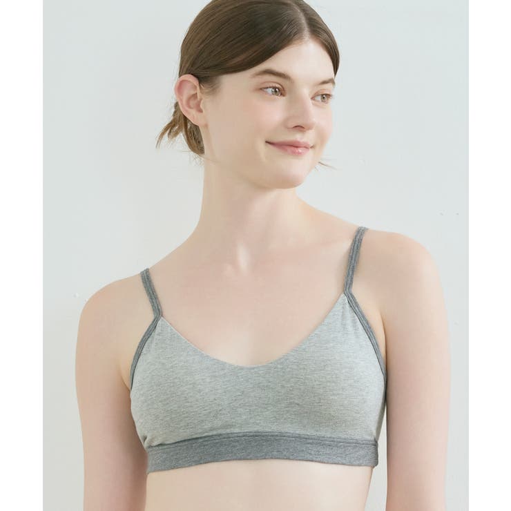 杢グレー | 綿ベア天竺 カラーブロッキング ノンワイヤーブラジャー LB1073 | une nana cool