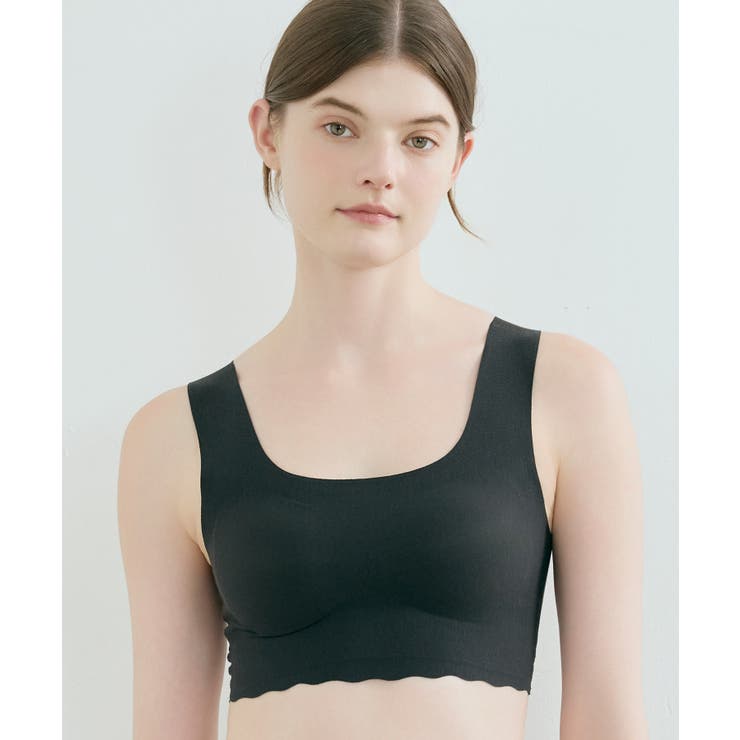 ブラック | 汗消臭 綿混フラット仕上げ ノンワイヤーブラ LB1079 | une nana cool