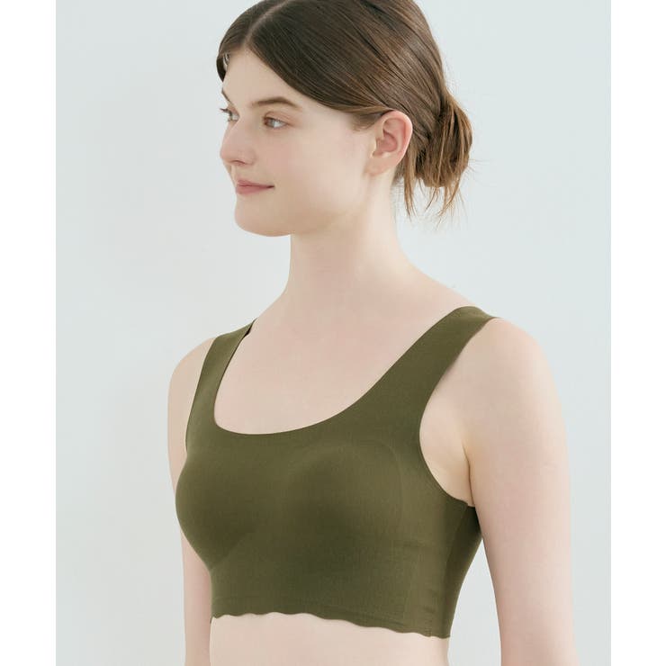 オリーブ | 汗消臭 綿混フラット仕上げ ノンワイヤーブラ LB1079 | une nana cool