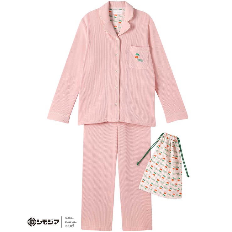 ピンク | MADE WITH シモジマ 【綿100%】開襟ワッフルパジャマ LP6203 | une nana cool