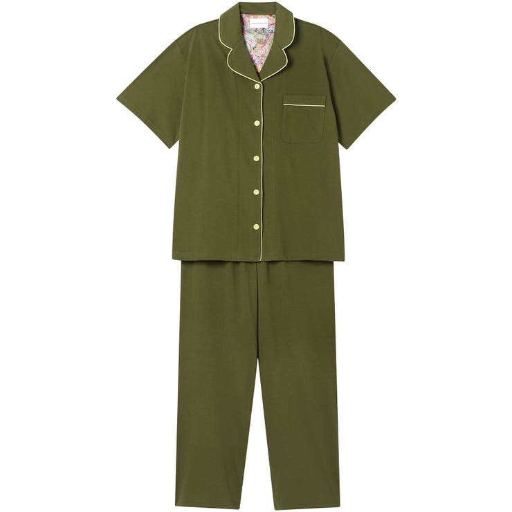 オリーブ | 【綿100％】40ハイゲージ天竺半袖パジャマ MADE WITH | une nana cool