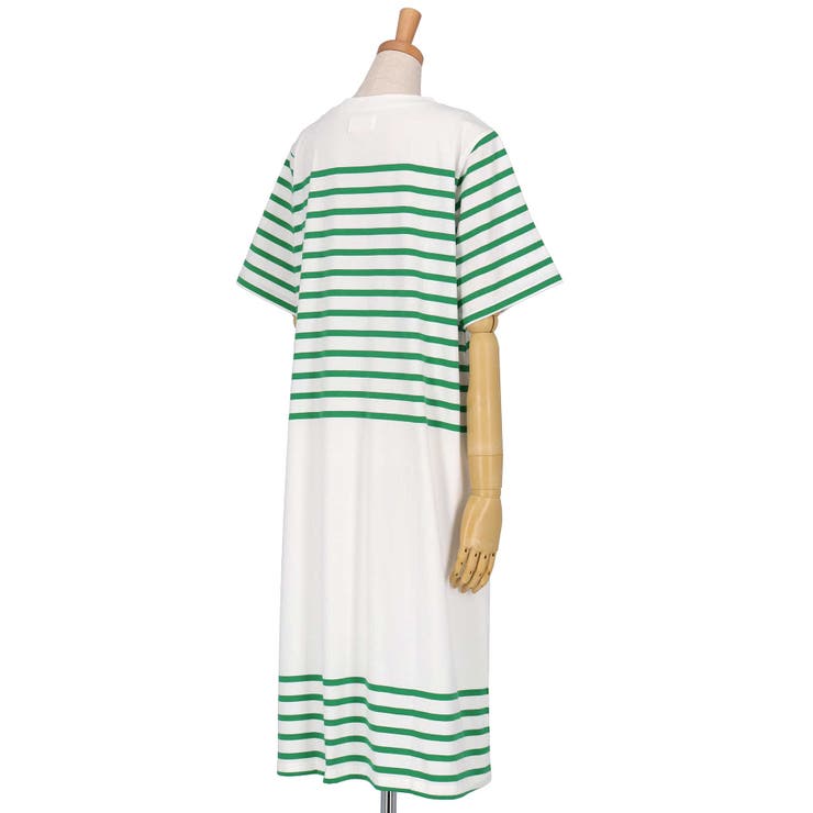 【綿100％】60ハイゲージ天竺パネルボーダー半袖ワンピース LP7500 | une nana cool | 詳細画像2 