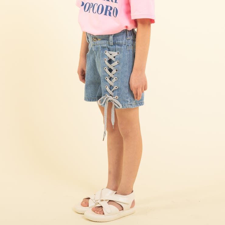 レースアップデザインショートデニムパンツ[品番：VINK0001462