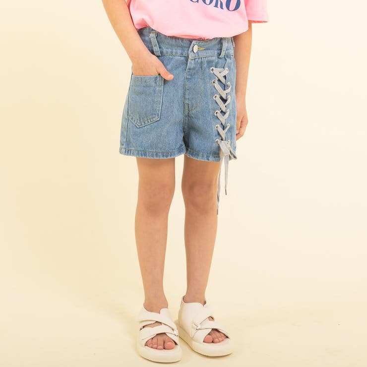 レースアップデザインショートデニムパンツ[品番：VINK0001462