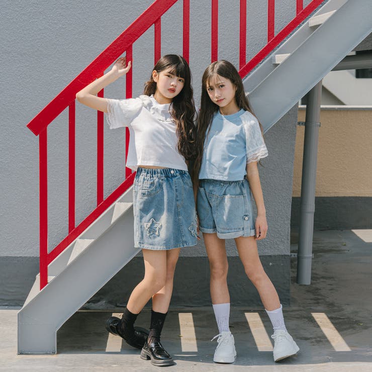ハイウエストロールアップデニムショートパンツ[品番：VINK0003520