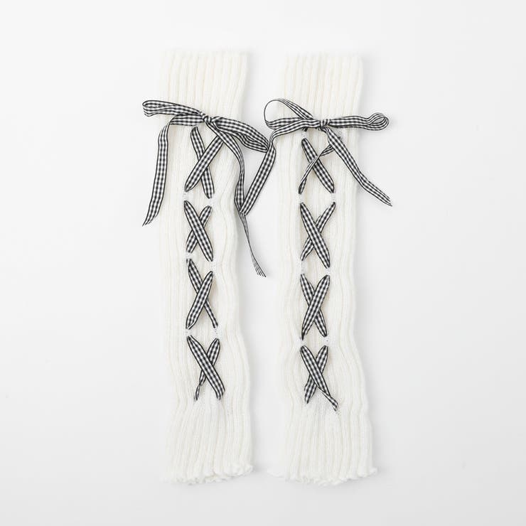 ギンガムチェックレースアップレッグウォーマー[品番：VINK0002951