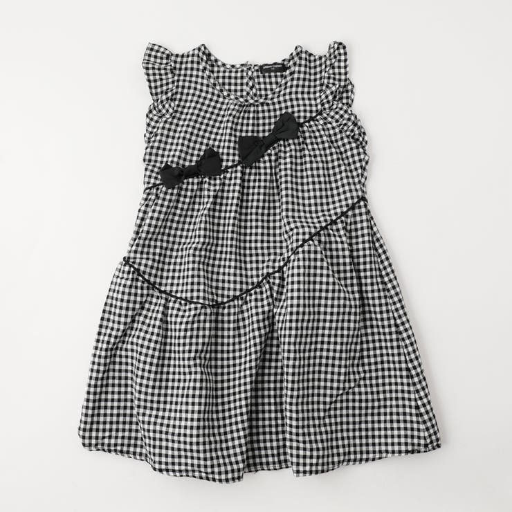 ショルダーフリルギンガムチェックリボンワンピース[品番：VINK0002521  