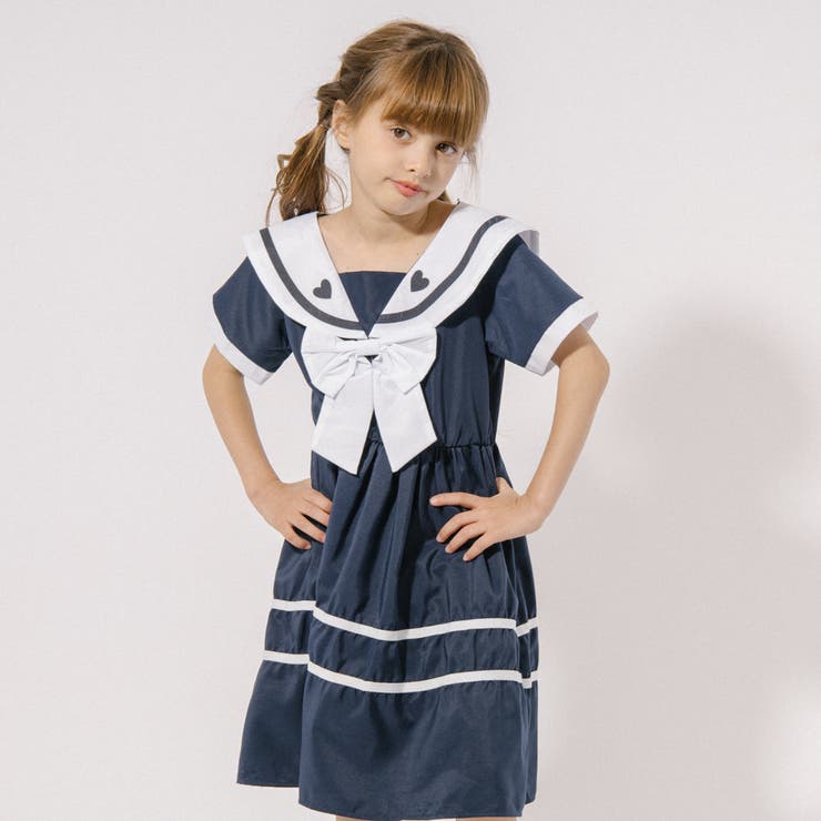 Special vintage ハート　フィードサック　ワンピース セーラーカラーハートデザインワンピース[品番：VINK0003718