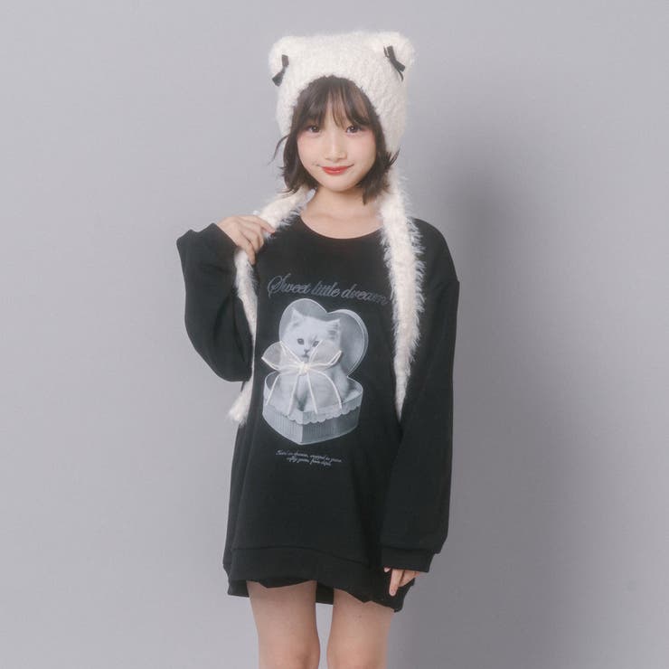 【CHIPIE/シピ】オーバーサイズシアーリボンキャットプリントミニワンピース | URBAN CHERRY | 詳細画像5 