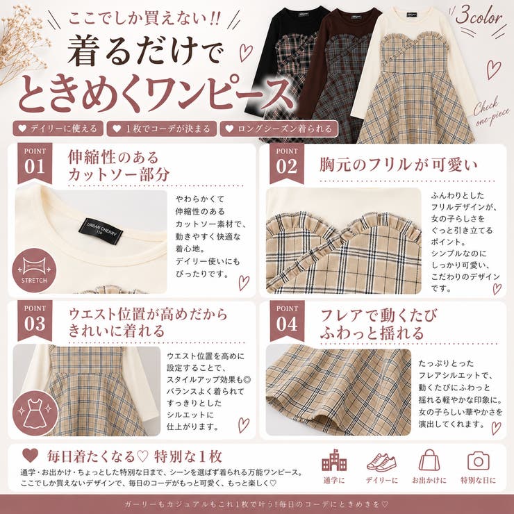 チェックビスチェドッキングワンピース | URBAN CHERRY | 詳細画像2 